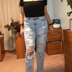 American Eagle extremely distressed mom jeans